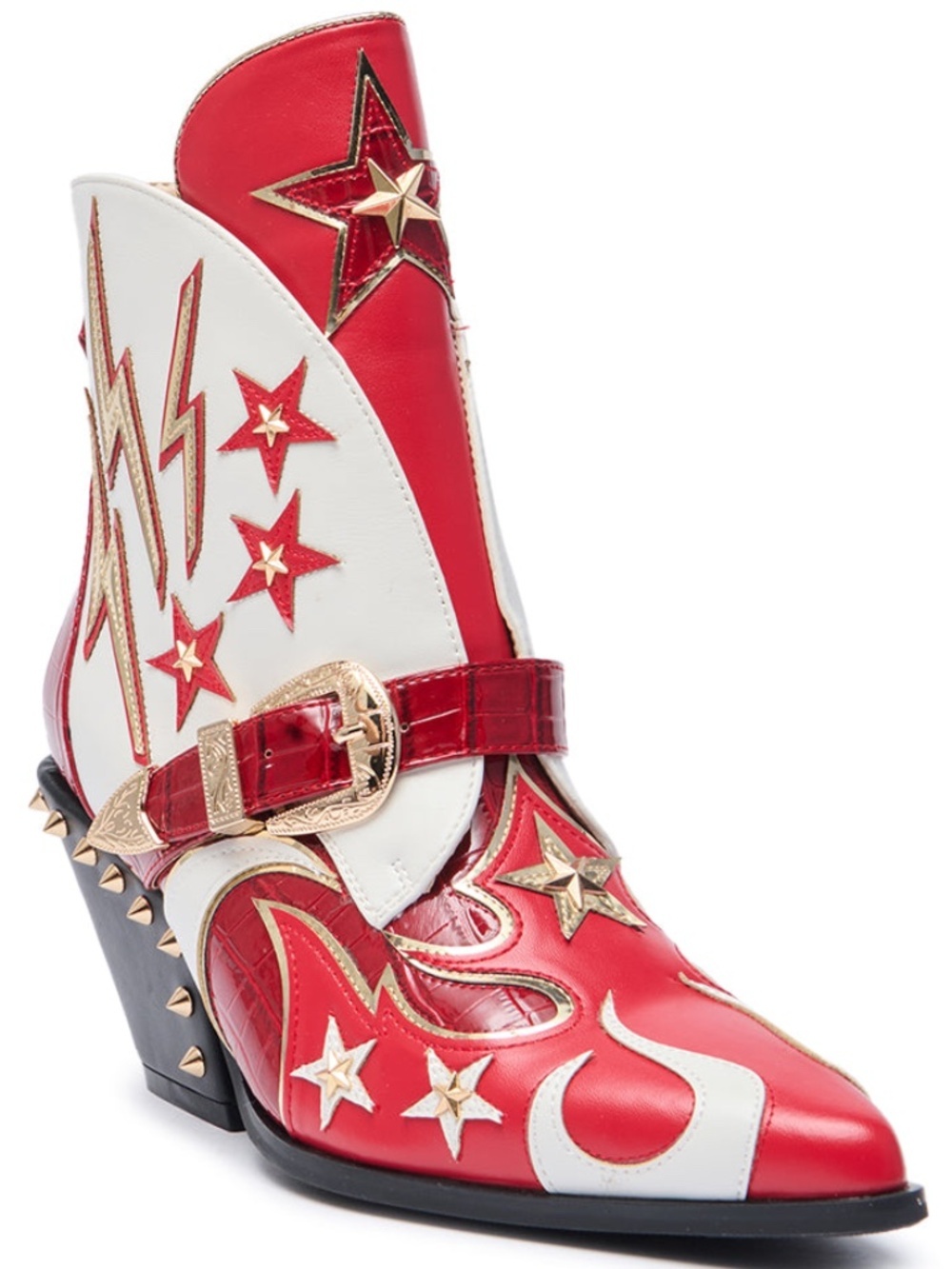 AZALEA WANG CHANNY MULTI COWBOY BOOTIE GRAPHIC WESTERN WITH STUDS RED & WHITE